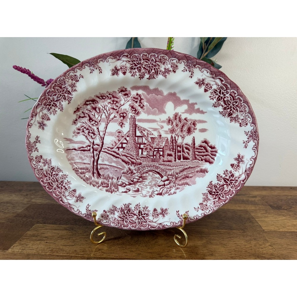 Vintage Churchill The Brook Pink Oval Serving Platter English Transferware